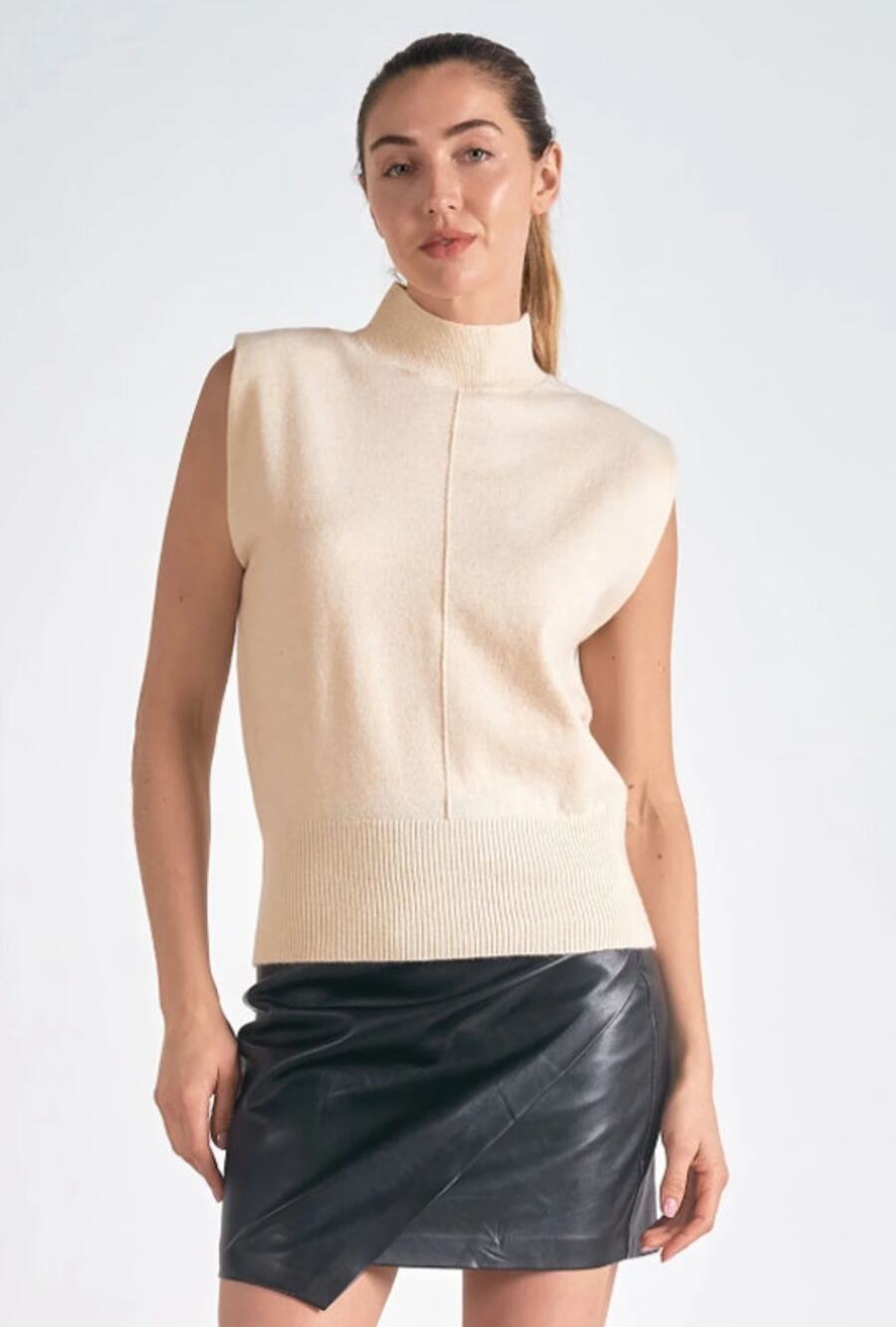Elan Chelcie Sweater Vest NWT Off White Mock Neck Knit Pullover Women's L